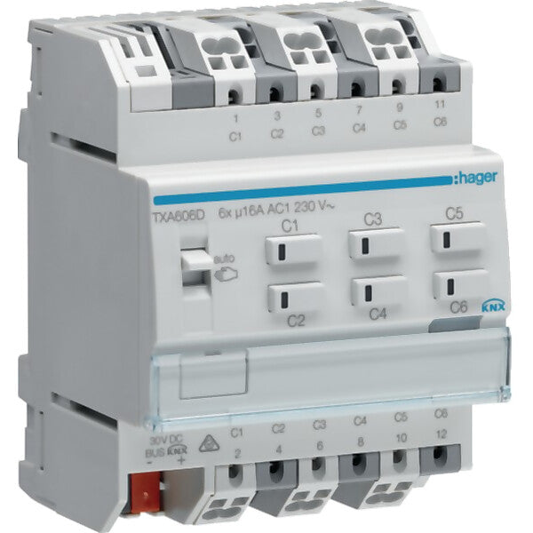 Hager Schalt-/Jalousieausgang KNX 6/3f,16A,C-Last TXA606D